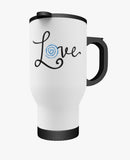 This Stainless Steel 400 ml Travel Mug ~ Barth Syndrome Foundation of Canada is customized with the Barth Love logo on both sides of the mug.