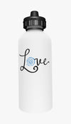This Stainless Steel 600 ml Water Bottle - Pop Top ~ Barth Syndrome Foundation of Canada is customized with the Barth Love logo on both sides of the mug.