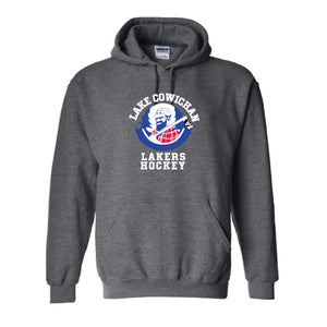 Lake Cowichan LAKERS Hockey ~ Classic Logo ~Gildan Heavy Blend 50/50 Pullover Hooded Youth Sweatshirt *Dark Heather Grey*