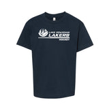 Lake Cowichan LAKERS Hockey ~ Alternate Logo ~ Gildan 10 oz - 100% Cotton Youth T-Shirt *Navy Blue*