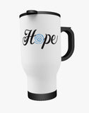 This Stainless Steel 400 ml Travel Mug ~ Barth Syndrome Foundation of Canada is customized with the Barth Hope logo on both sides of the mug.