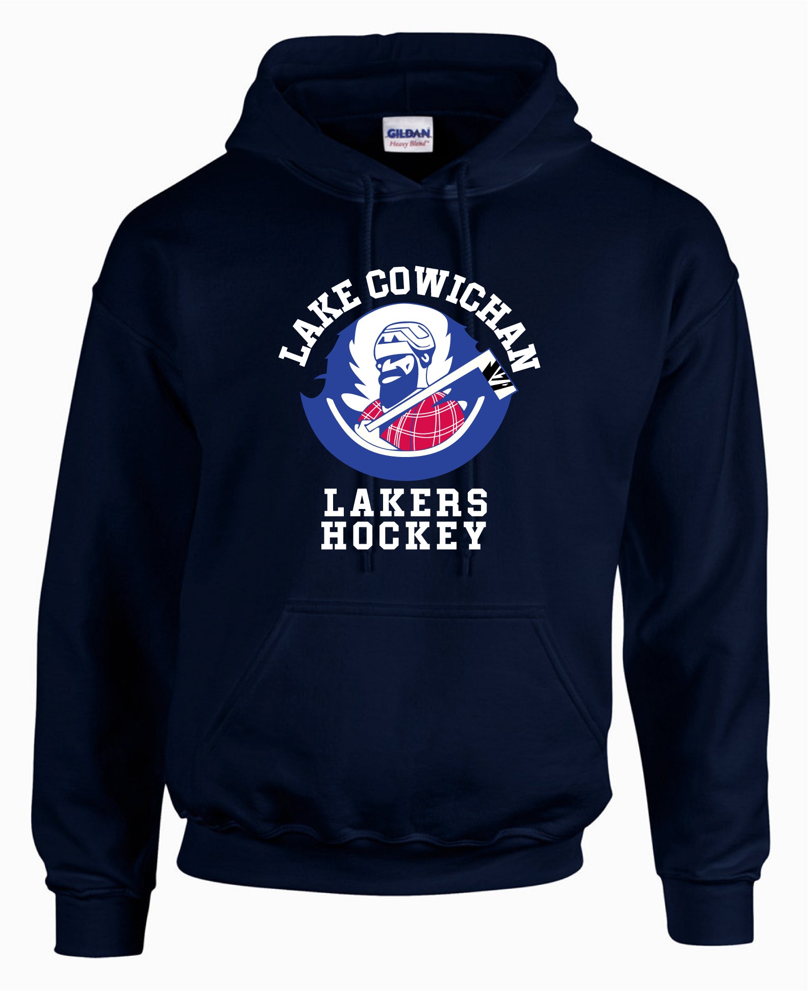 Lake Cowichan LAKERS Hockey Classic Logo Gildan Heavy Blend 50 50 Pullover Hooded Youth Sweatshirt Navy Blue